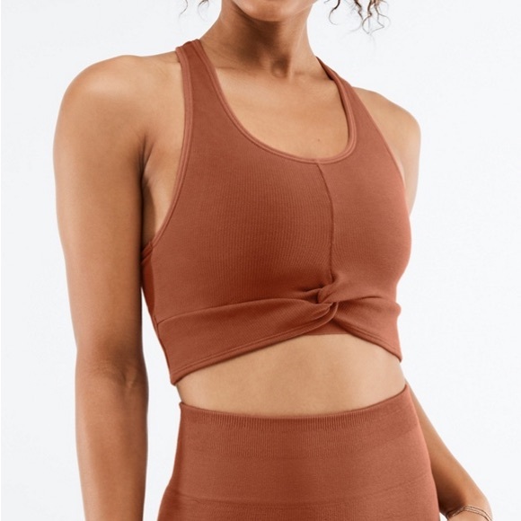 Fabletics Cloud Seamless Knotted Midi Bra Mahogany Large Rust Red Ribbed - Picture 7 of 7